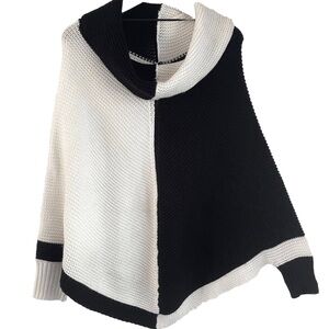 BCBG Maxazria LUXE Poncho Sweater Knit OS S M L XL Block Black White Oversized